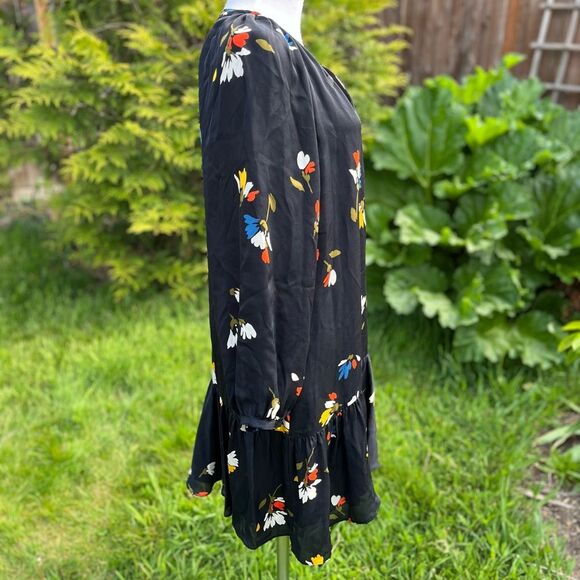 Joie Agrafene Dress Black Silk Floral Asymmetrical Ruffle Short Size Medium - Picture 4 of 15